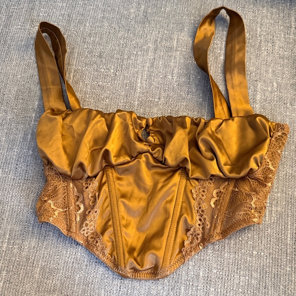 Urban Outfitters satin corset brown/gold top